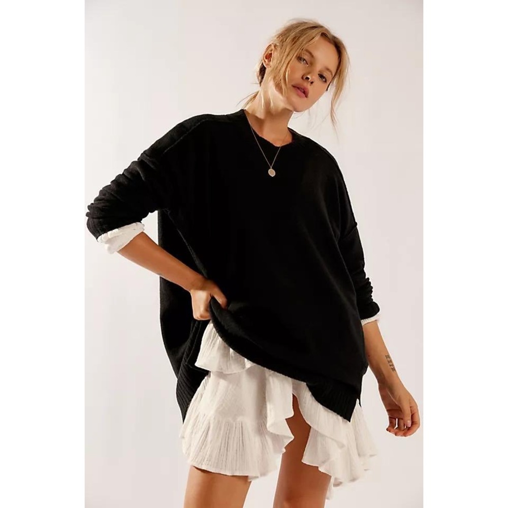 Free People Phoebe Sweater Black Oversized Tunic Knit Pullover OB2049477 Mens M